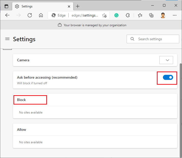ask before accessing toggle