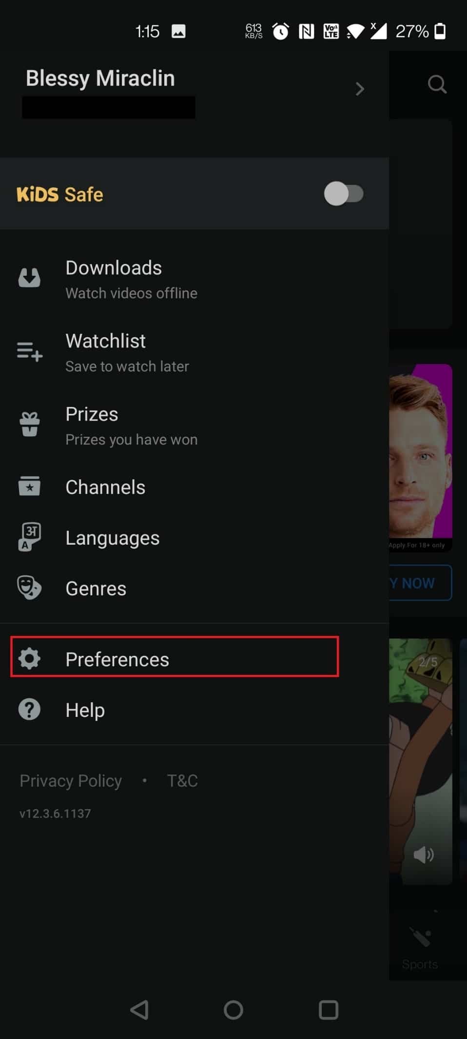 Tap on Preferences.Fix Disney Plus Not Loading