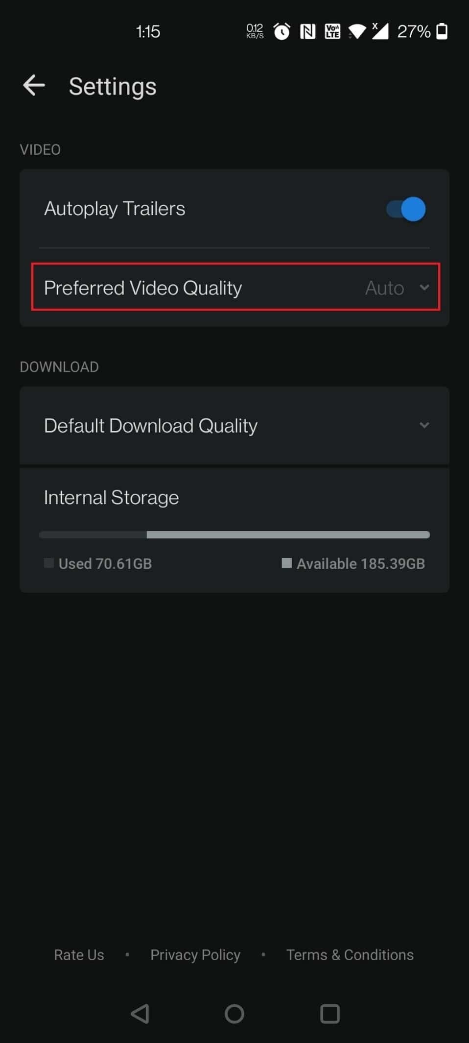 tap on Preferred Video Quality
