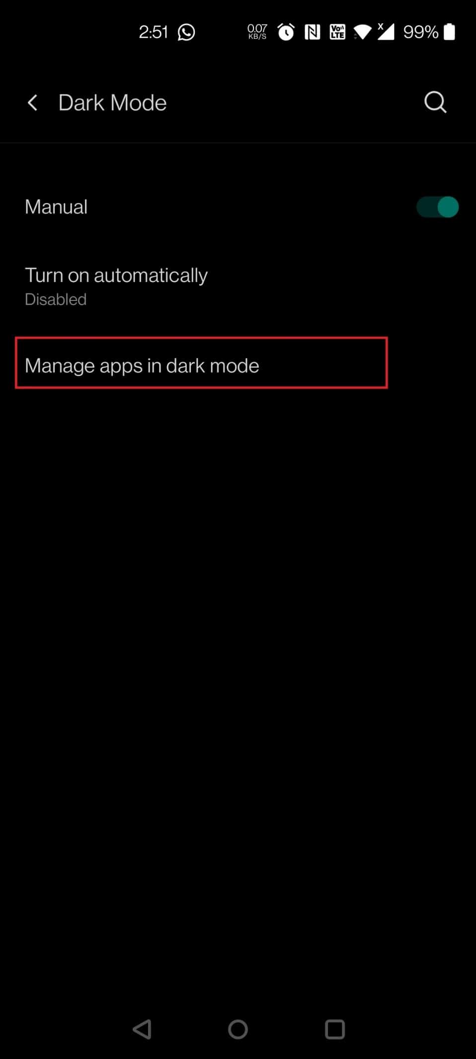 Tap on Manage apps in dark mode