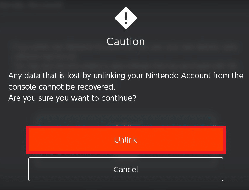spustelėkite parinktį Atsieti, kad patvirtintumėte paskyros atsiejimo procesą | Kaip atsieti „Nintendo“ paskyrą nuo „Switch“.