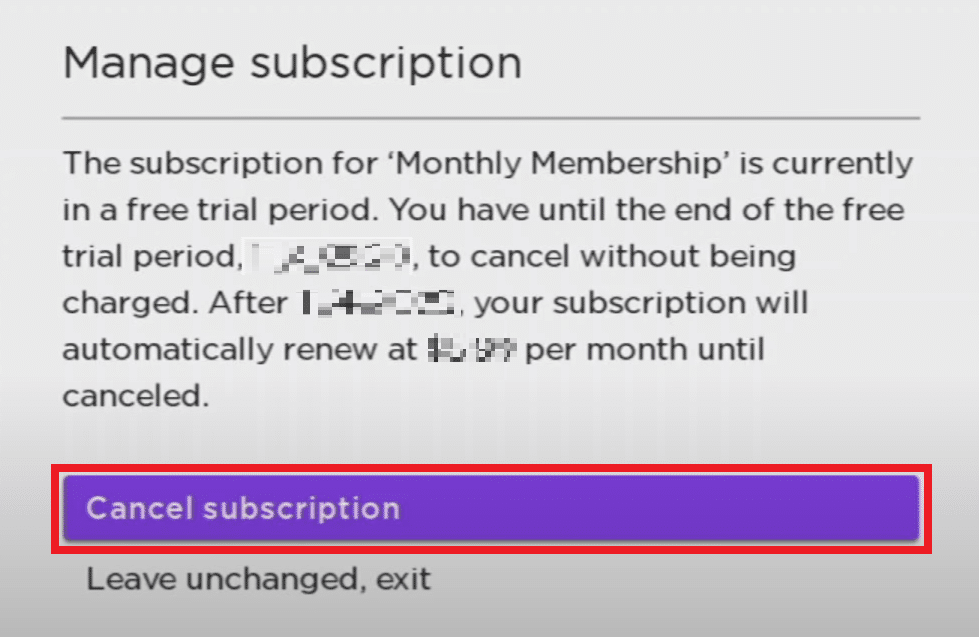 select the Cancel subscription option |