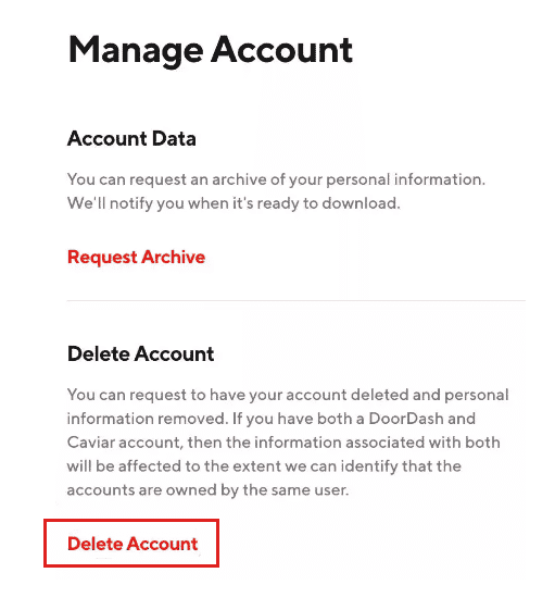 click on Delete Account | Can You Apply for DoorDash After Being Deactivated?