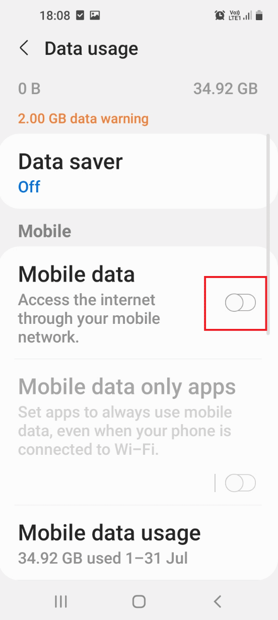 Toggle off the Mobile data in the Mobile section