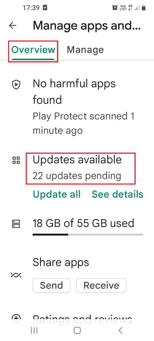 tap on the Updates available option