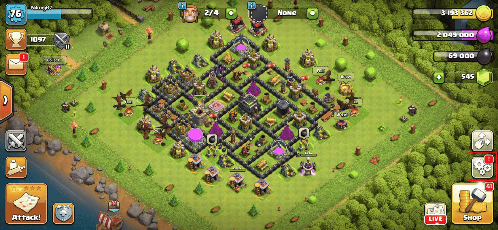 tap on the Settings icon | How to Restart without Resetting Clash of Clans