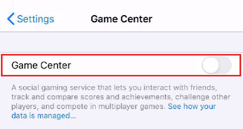 Включите опцию Game Center
