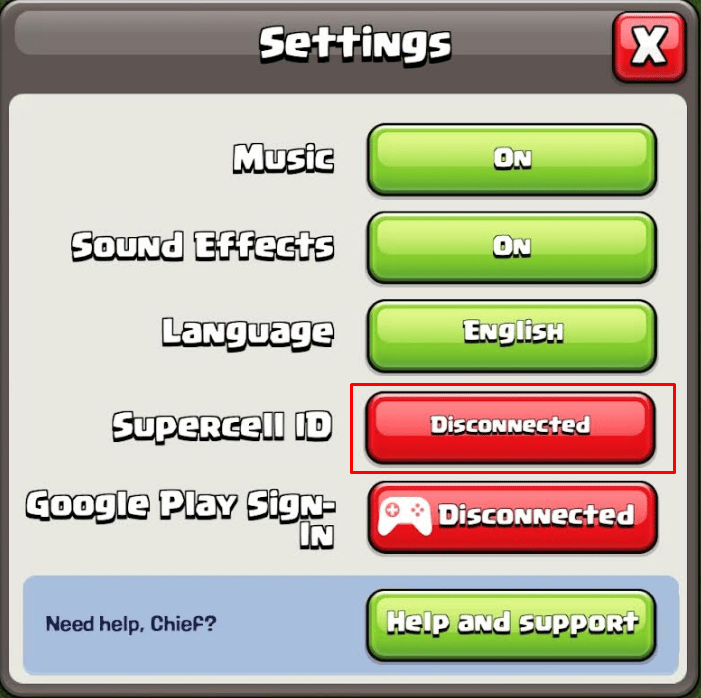 Tap on Disconnected next to Supercell ID
