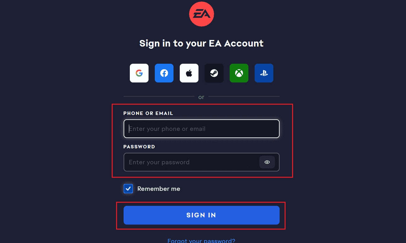 Enter your sign in credentials and click on SIGN IN on EA SIGN IN page