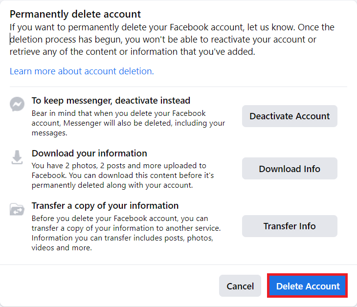 Click on Delete Account | delete Facebook account without waiting 14 days