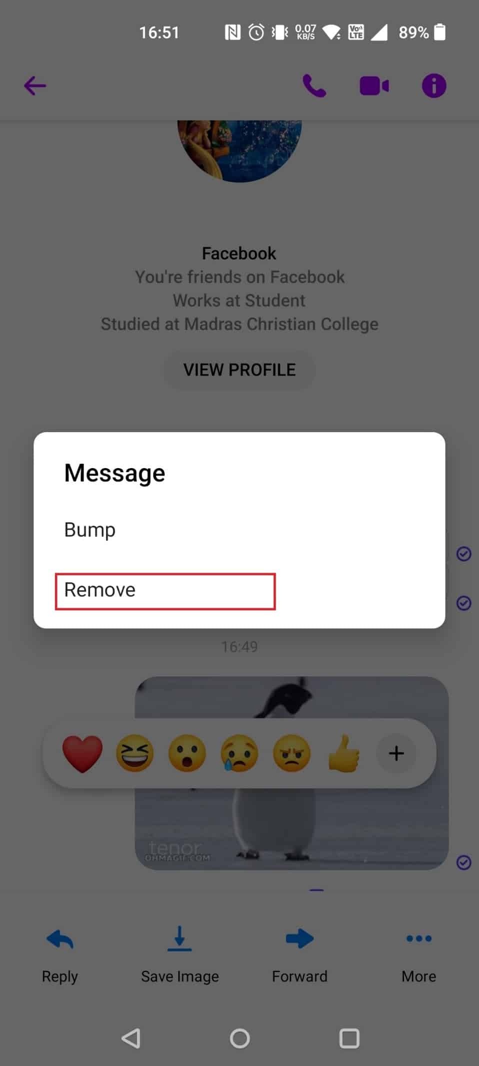 Tap on Remove in the pop-up | How to Delete a GIF on Facebook Comment | unsend GIF on Messenger