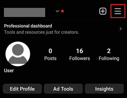Go to your profile and tap on the three-dashed icon.