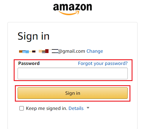 enter the password and click on Sign in | How to Get Games and Software Library on Amazon | get your Amazon digital code after purchase