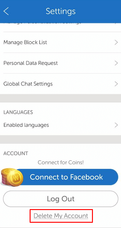 tap on Delete My Account. | How to Delete Words With Friends Account