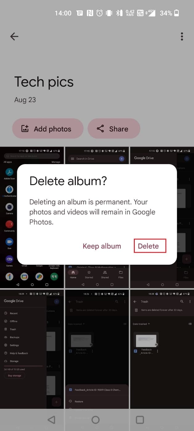 Tap on Delete in the pop-up | How to Delete Google Auto Backup Pictures