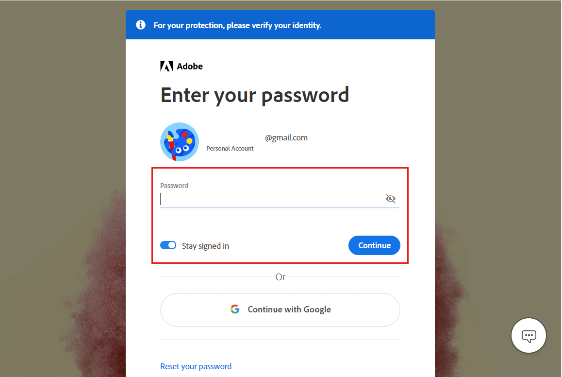 Enter the password and click on Continue