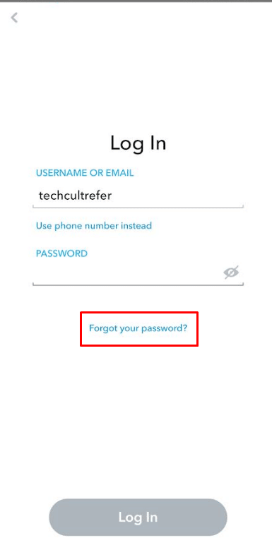 tap on Forgot Your Password? | why is your snap account permanently locked