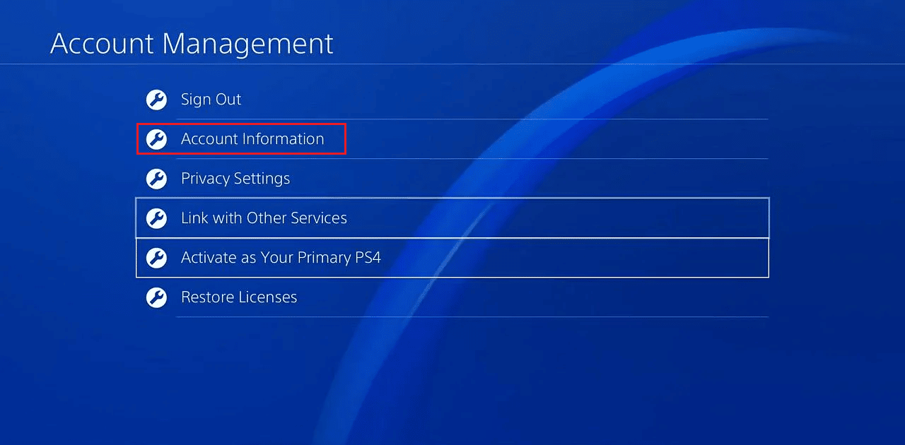 Select Account Information | add funds to my wallet on PS4
