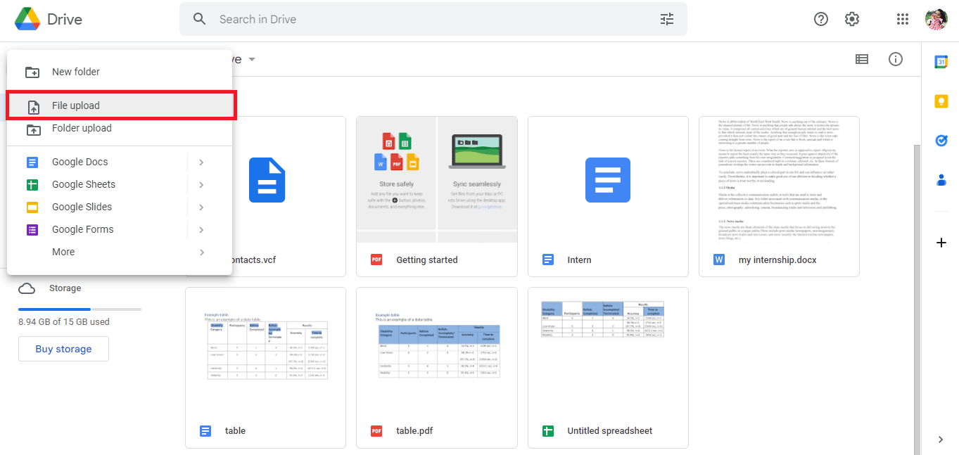 File upload ကိုနှိပ်ပါ။ PDF ကို Google Sheets သို့ပြောင်းရန် နည်းလမ်း 3 ခု