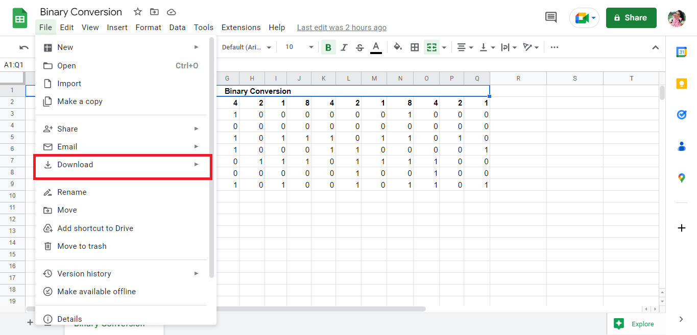 Click on the download option. 3 Methods to Convert PDF to Google Sheets