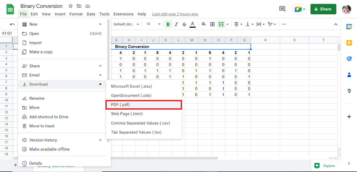 Click on PDF to save the file as PDF. 3 Methods to Convert PDF to Google Sheets