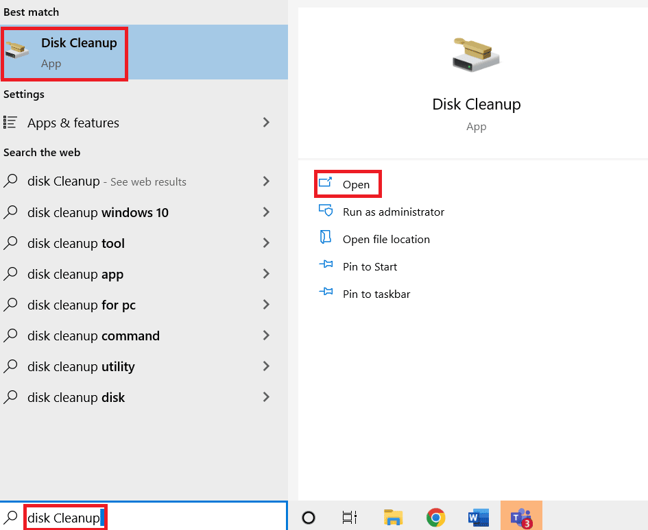 Open the disk cleanup