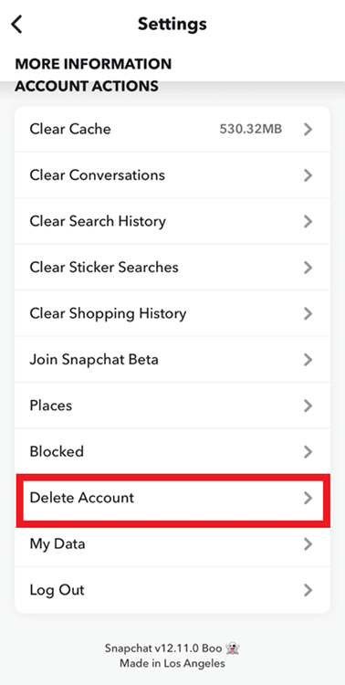 tap on delete account