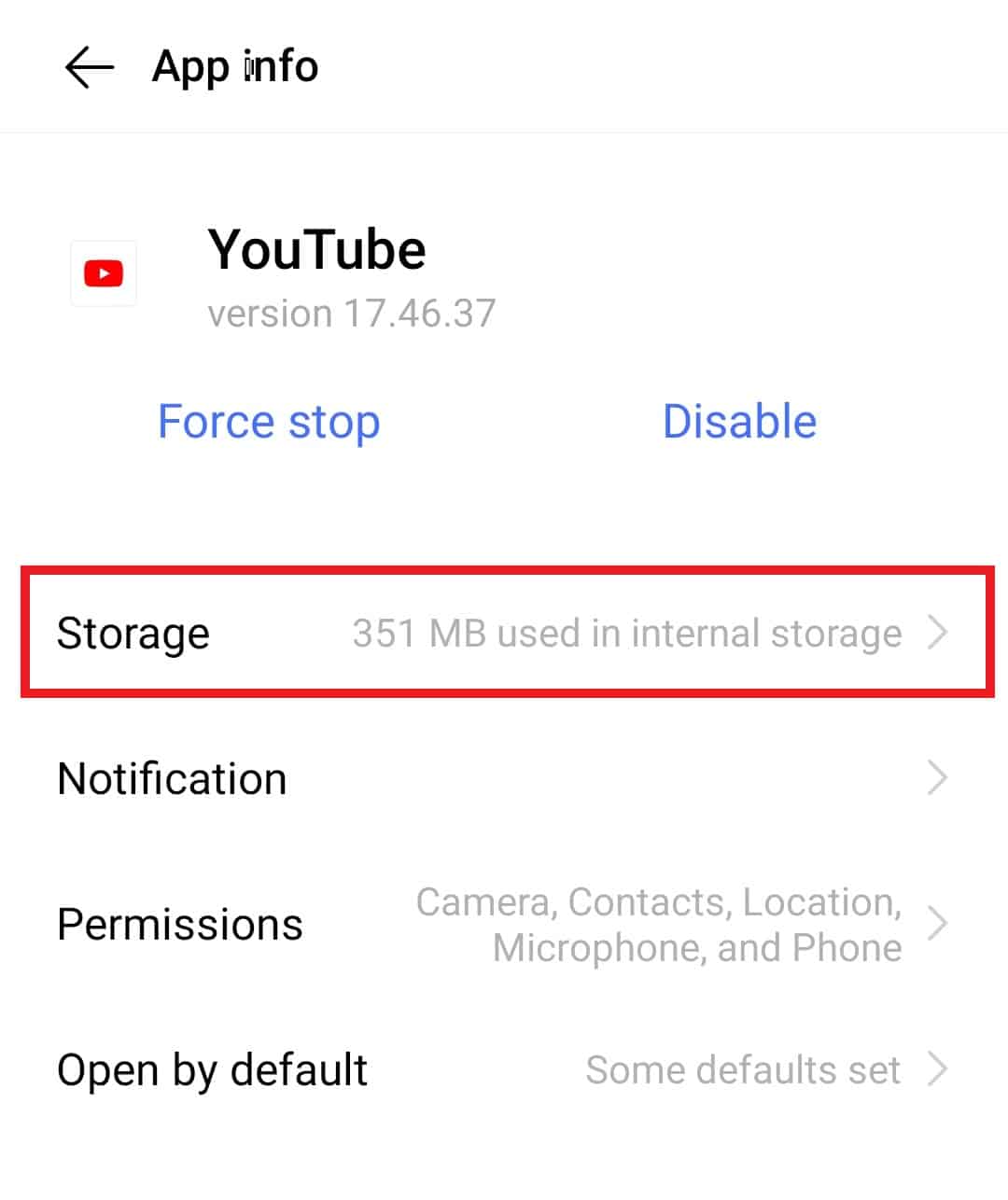 Tap on Storage | YouTube-server connection error 400