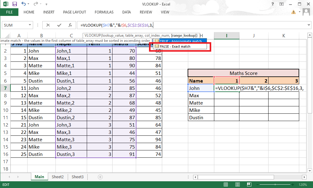 Select the FALSE-Exact match option to proceed to get the right values 
