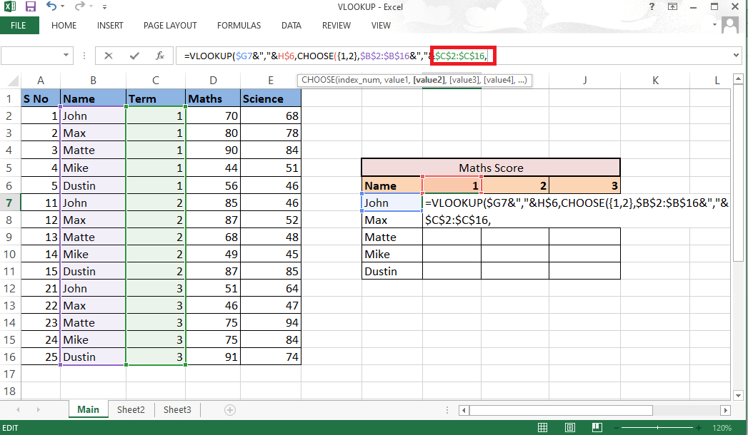 Lock the values by pressing the F4 key and add a comma (,) to move to the next argument | How to Use VLOOKUP with Multiple Criteria