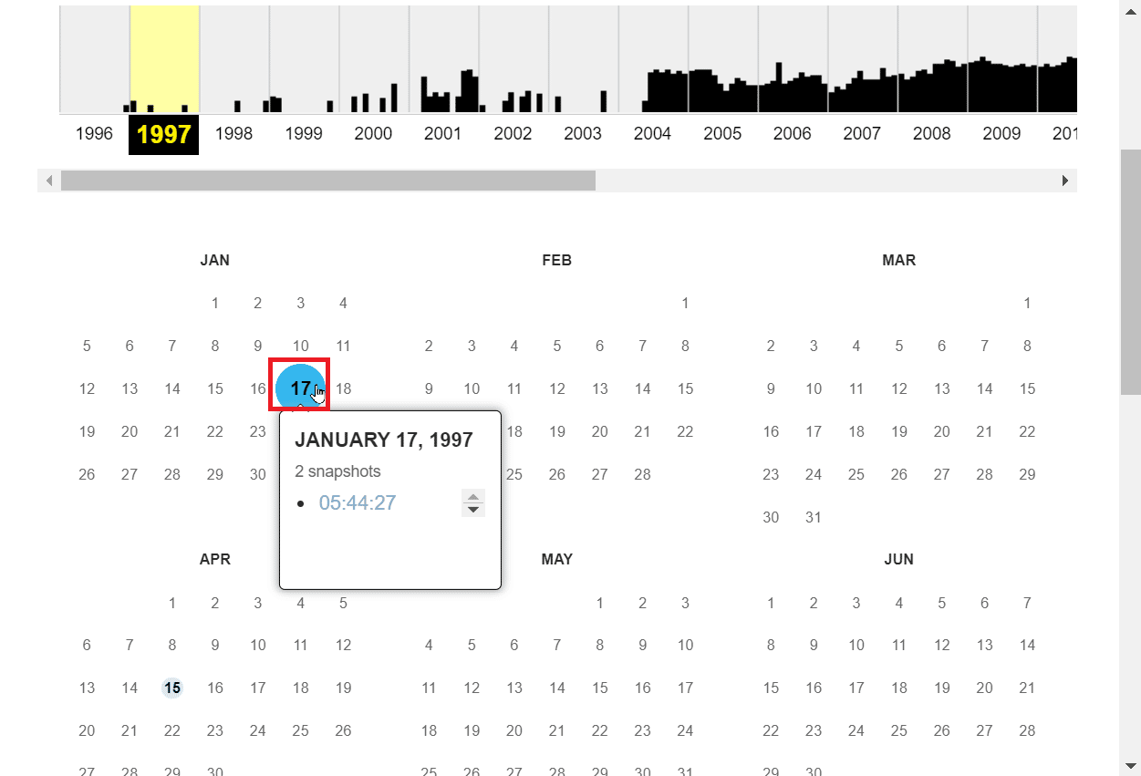 click on a date highlighted in circle. How to Find Old Websites That No Longer Exist
