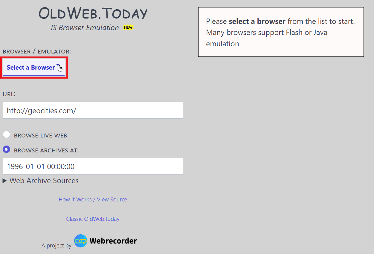 click on select a browser drop-down