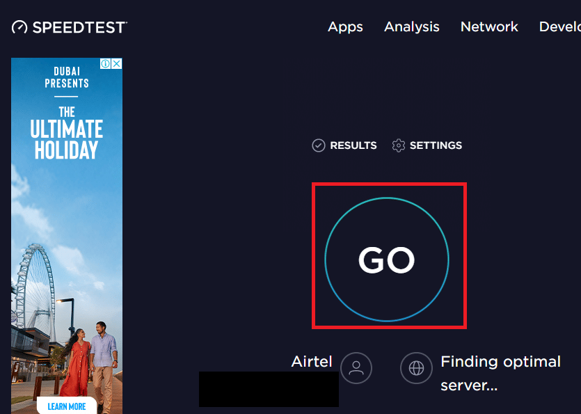 Check the speed of the Internet connection