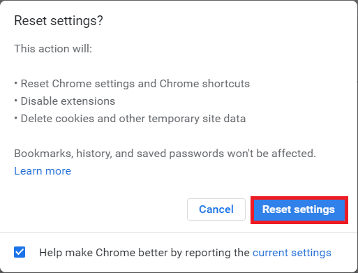 Reset Google Chrome