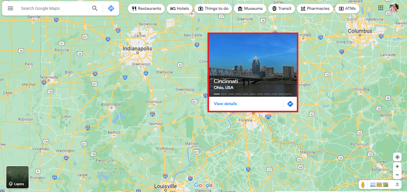 Finden Sie Cincinnati auf der Karte | auf halbem Weg zwischen den Städten