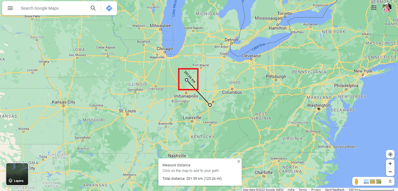 Sie können die Entfernung in zwei Hälften teilen, also 125,23 Meilen | auf halbem Weg zwischen den Städten