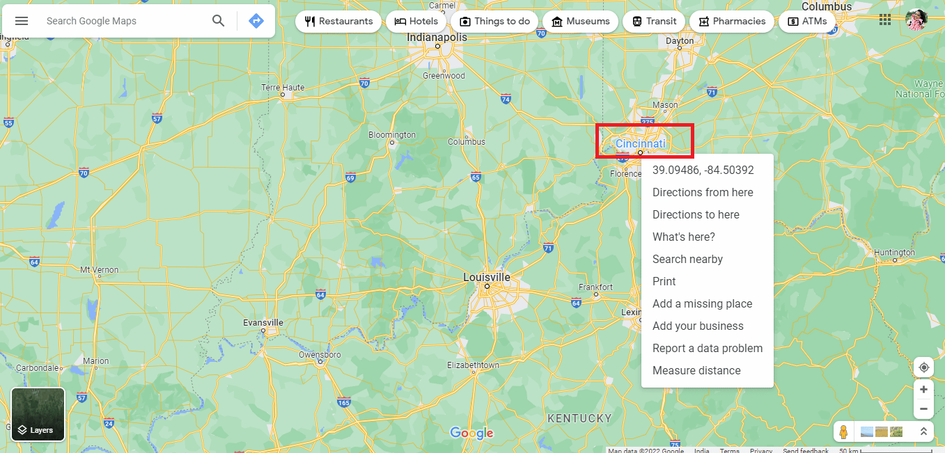 Find Cincinnati and right-click on it 