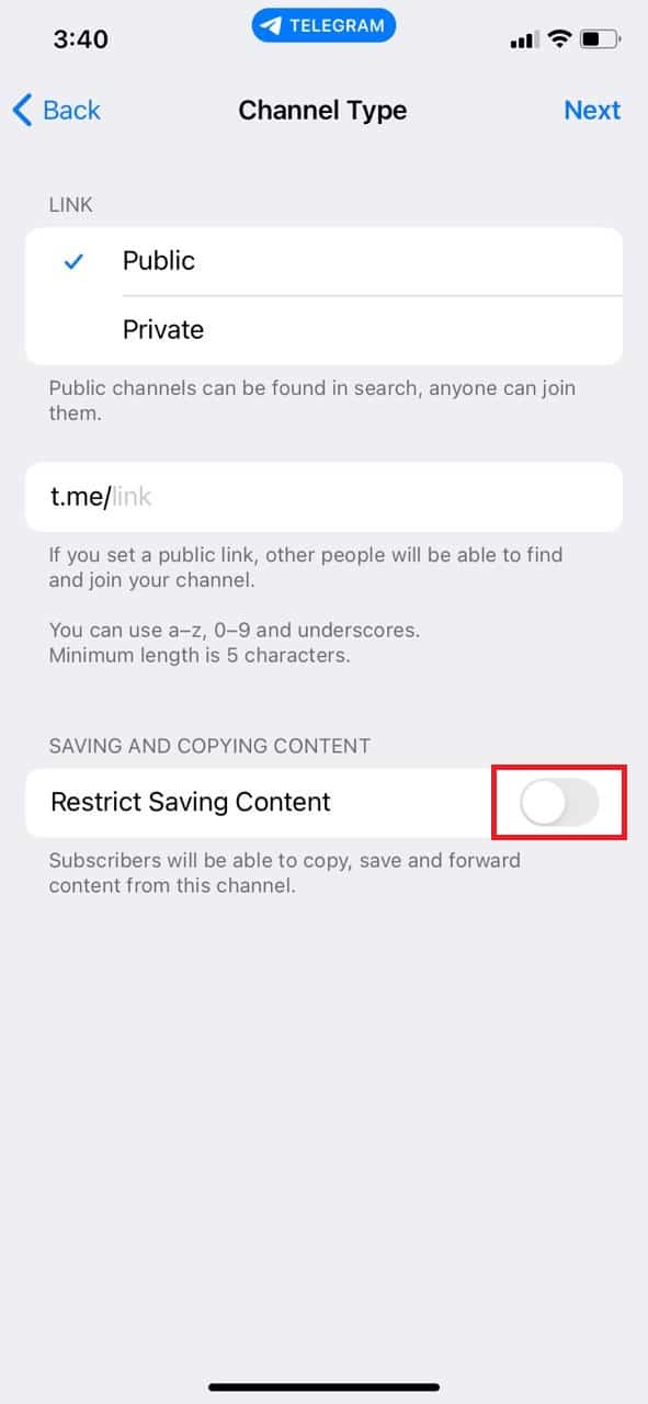 Tap to turn on the toggle of the Restricted Saving Content option