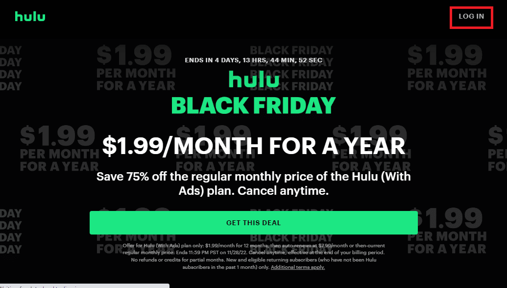 Open the Hulu website and log in to your account |