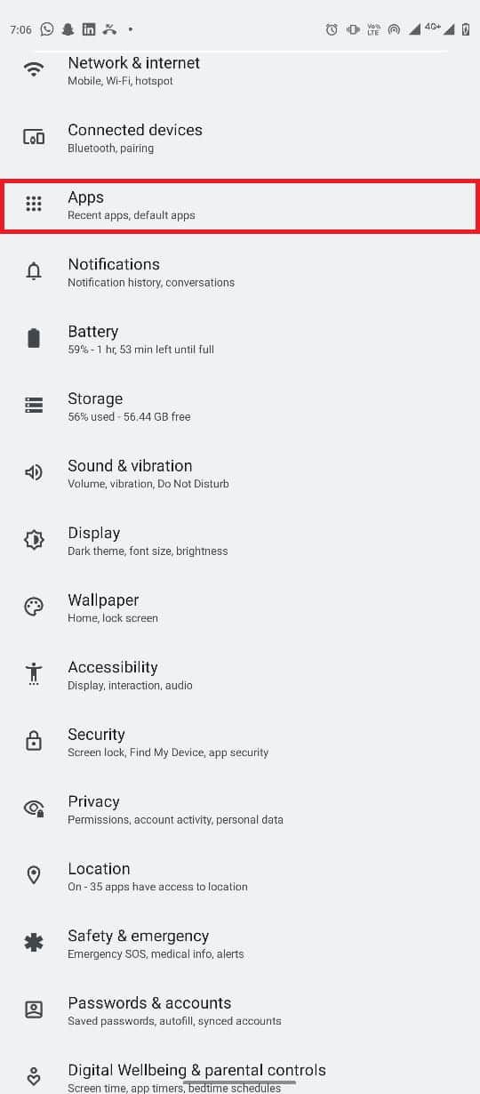 Open Settings from the phone menu and select Apps