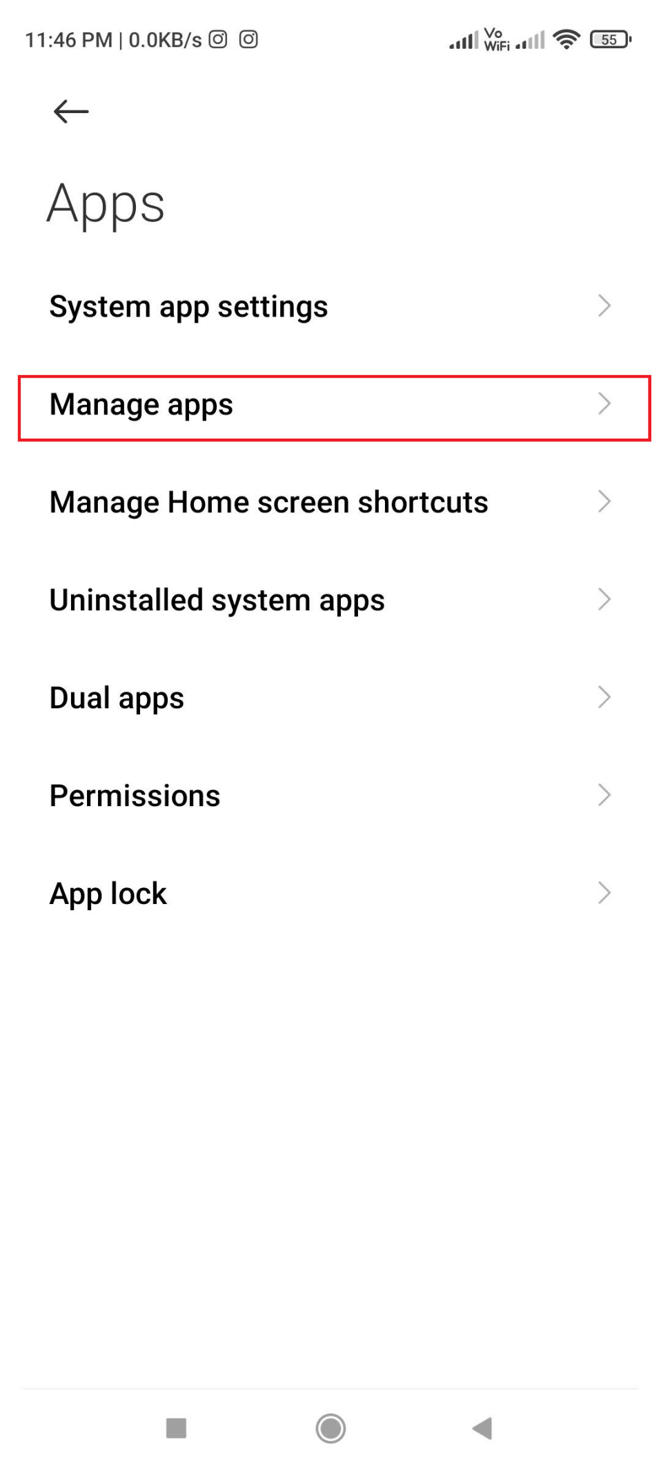 Select Manage apps.
