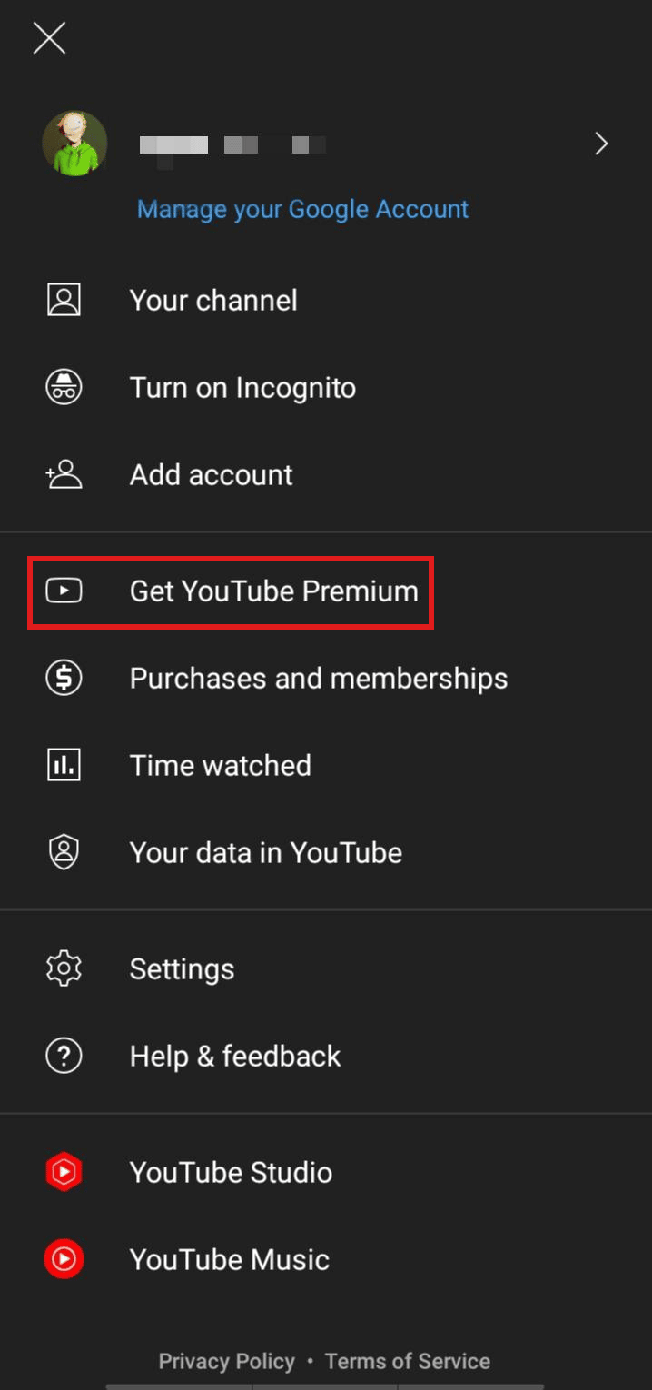 Tap on Get YouTube Premium.
