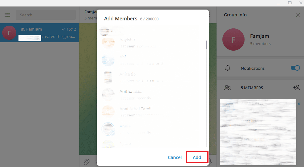 Select the contacts you want to add and click on Add 