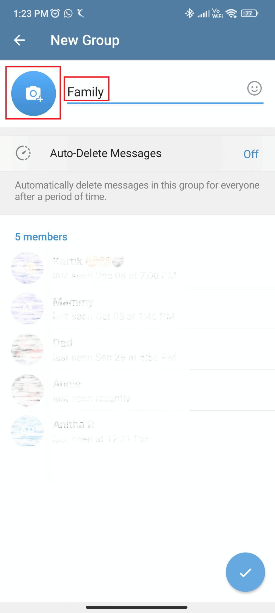 Enter the group name and add a display picture 
