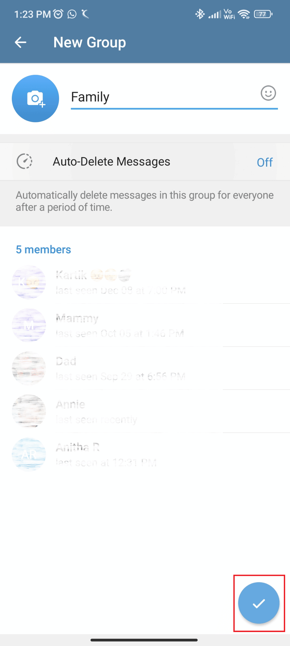 Tap on the tick icon. How to Add Members in Telegram Group