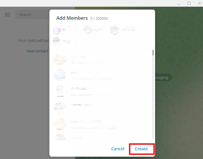 Click on Create. How to Add Members in Telegram Group