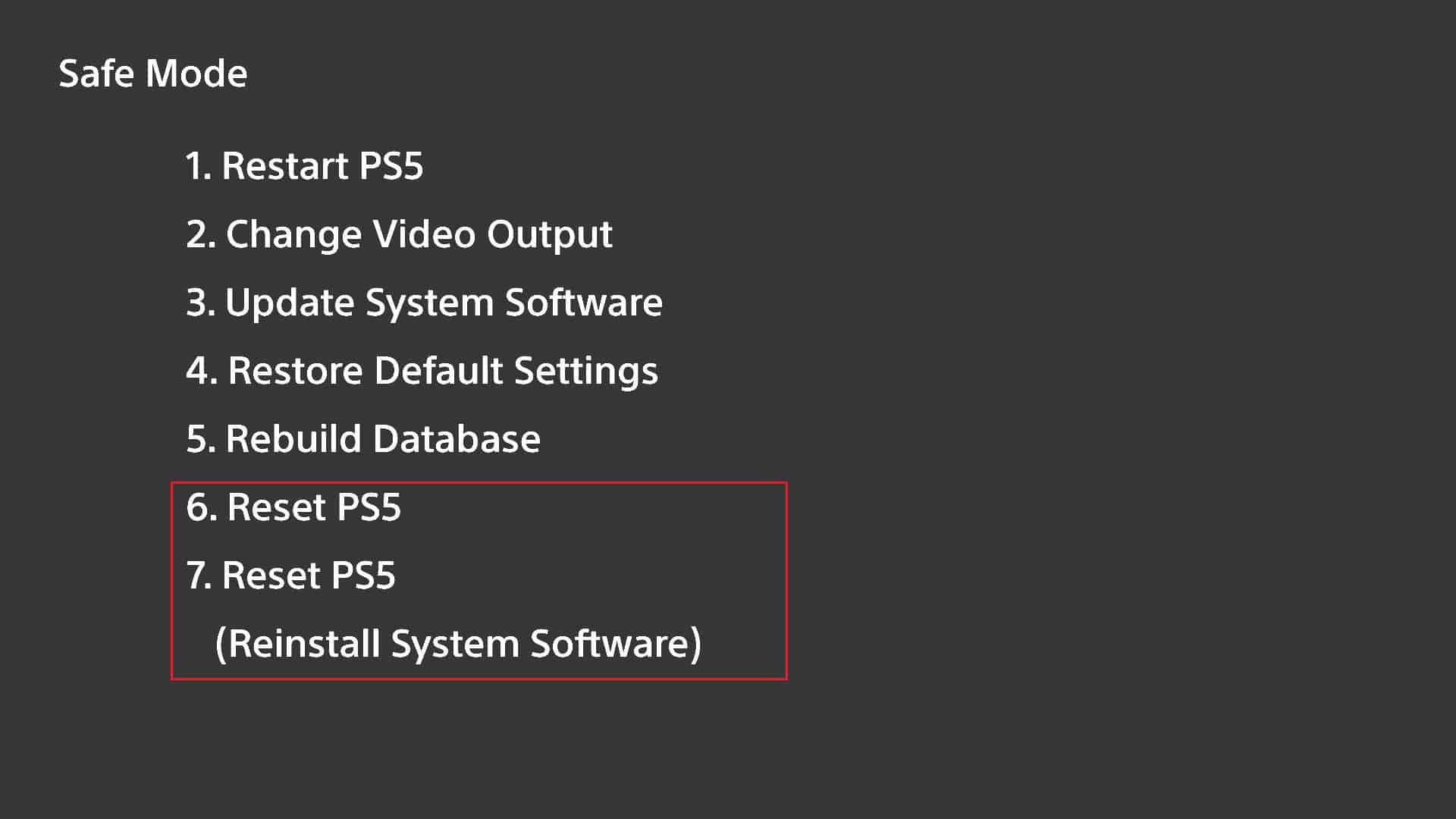 reset PS5 in safe mode