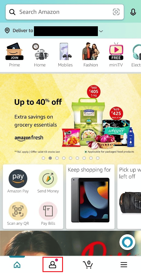Launch the Amazon app and tap on the profile tab from the bottom bar