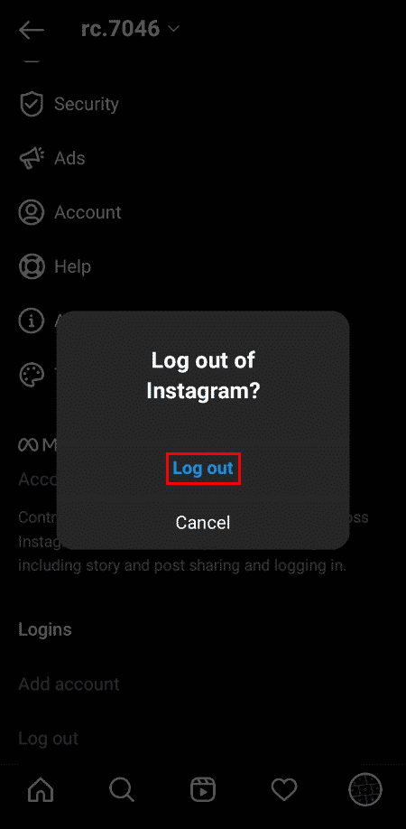 Tap on Log out to confirm your action. | How to Remove a Remembered Account on Instagram