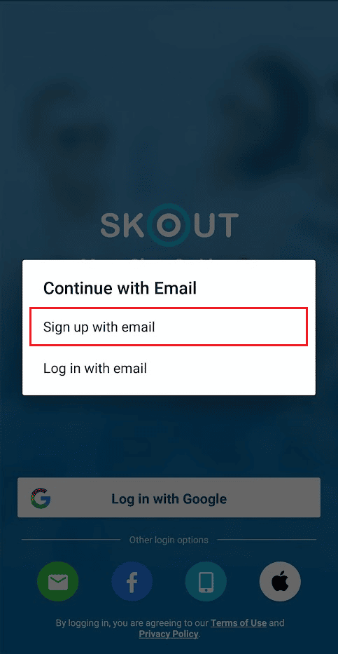 tap on Sign up with email | How to Sign Up for Skout